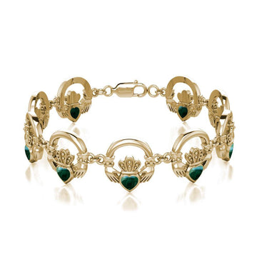 Solid Gold Irish Claddagh Bracelet with Stone Inlay GTBG738 - Jewelry